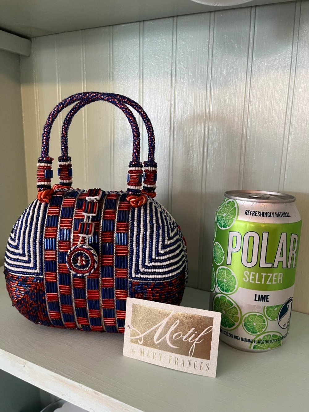 Mary Frances red,white and blue beaded handbag - Picture 2 of 8